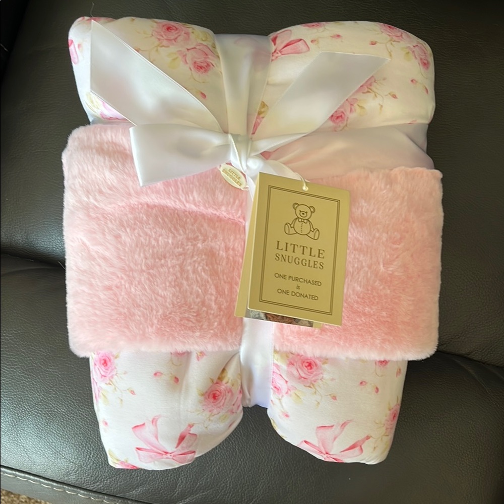 Little Snuggles Pink Floral and Bows Baby Blanket